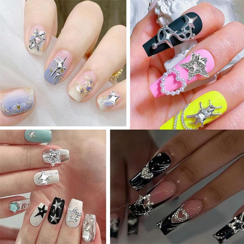 KACHIMOO 55pcs Y2K Star Nail Charms - 3D Nail Art Charms, Silver Star Rhinestones for Women & Girls (9 Styles) - Image 3
